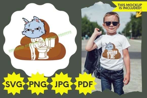 Pooping Cat Grumpy SVG: Graphics & T-Shirt Designs
